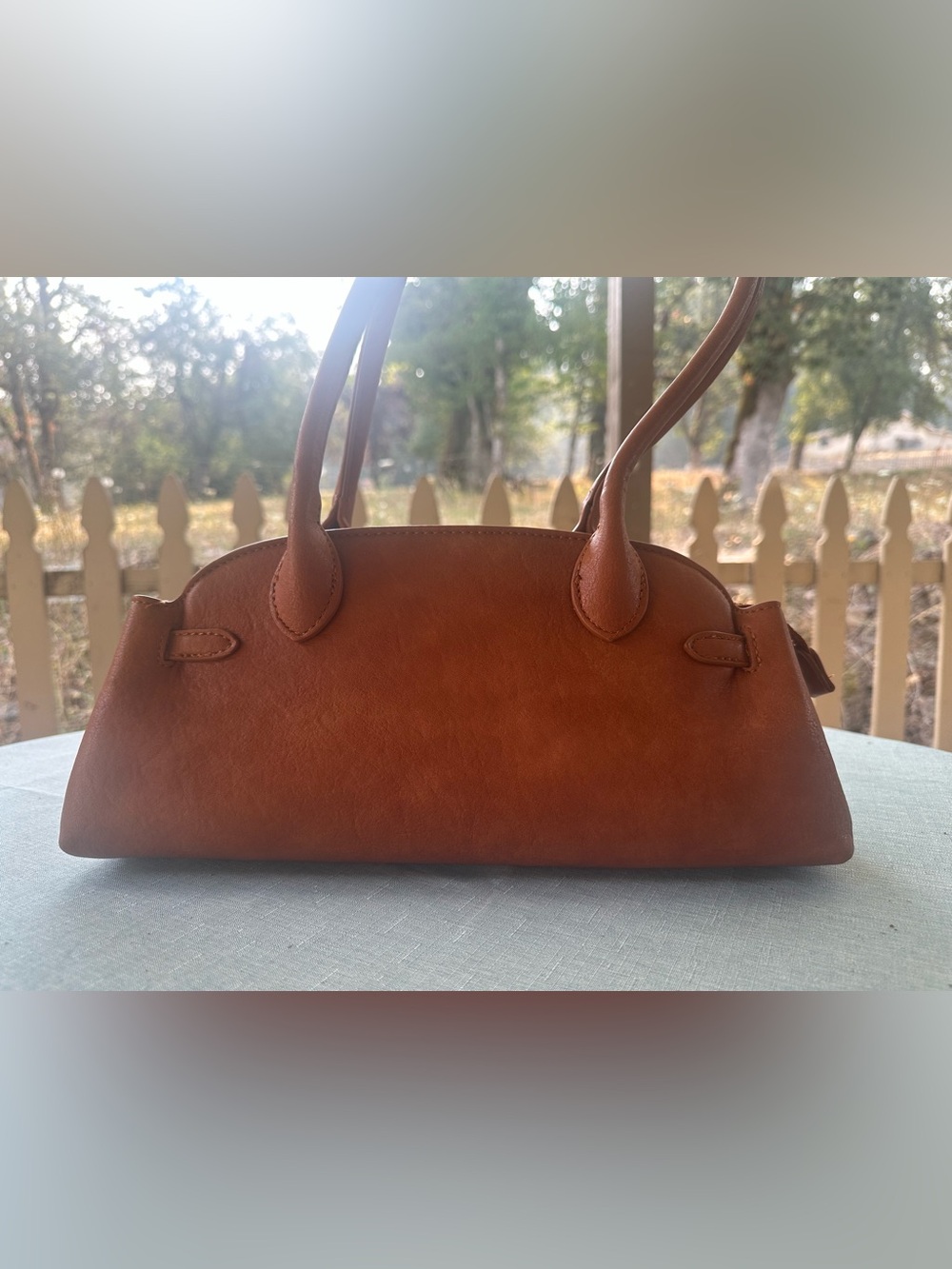 New Cognac Vegan Leather Satchel Shoulder Bag Gold Hardware NWOT